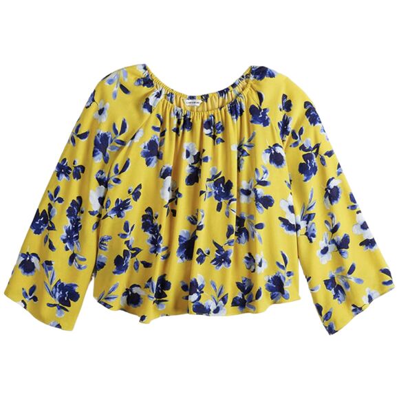 Elizabeth & James Yellow Blue Floral Oversized Flowy Off the Shoulder Blouse S - Picture 2 of 9